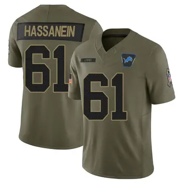 Ahmed Hassanein Men's Limited Olive Detroit Lions 2025 Salute to Service Jersey