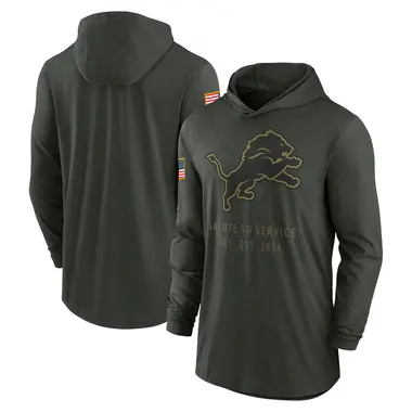 Men's Green Detroit Lions Forest 2025 Salute to Service Sideline Lightweight Long Sleeve Hooded Pullover T-Shirt