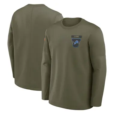 Men's Olive Detroit Lions 2025 Salute to Service Sideline Coaches Long Sleeve T-Shirt