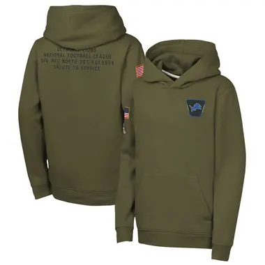 Youth Olive Detroit Lions 2025 Salute to Service Club Fleece Hoodie