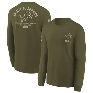 Youth Olive Detroit Lions 2025 Salute to Service Sideline Long Sleeve T-Shirt